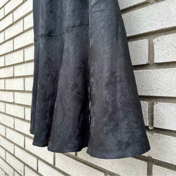 19 Cooper Black Floral Jacquard Satin Midi Dress Slip Flare NWT M Cocktail 90s - Picture 5 of 13